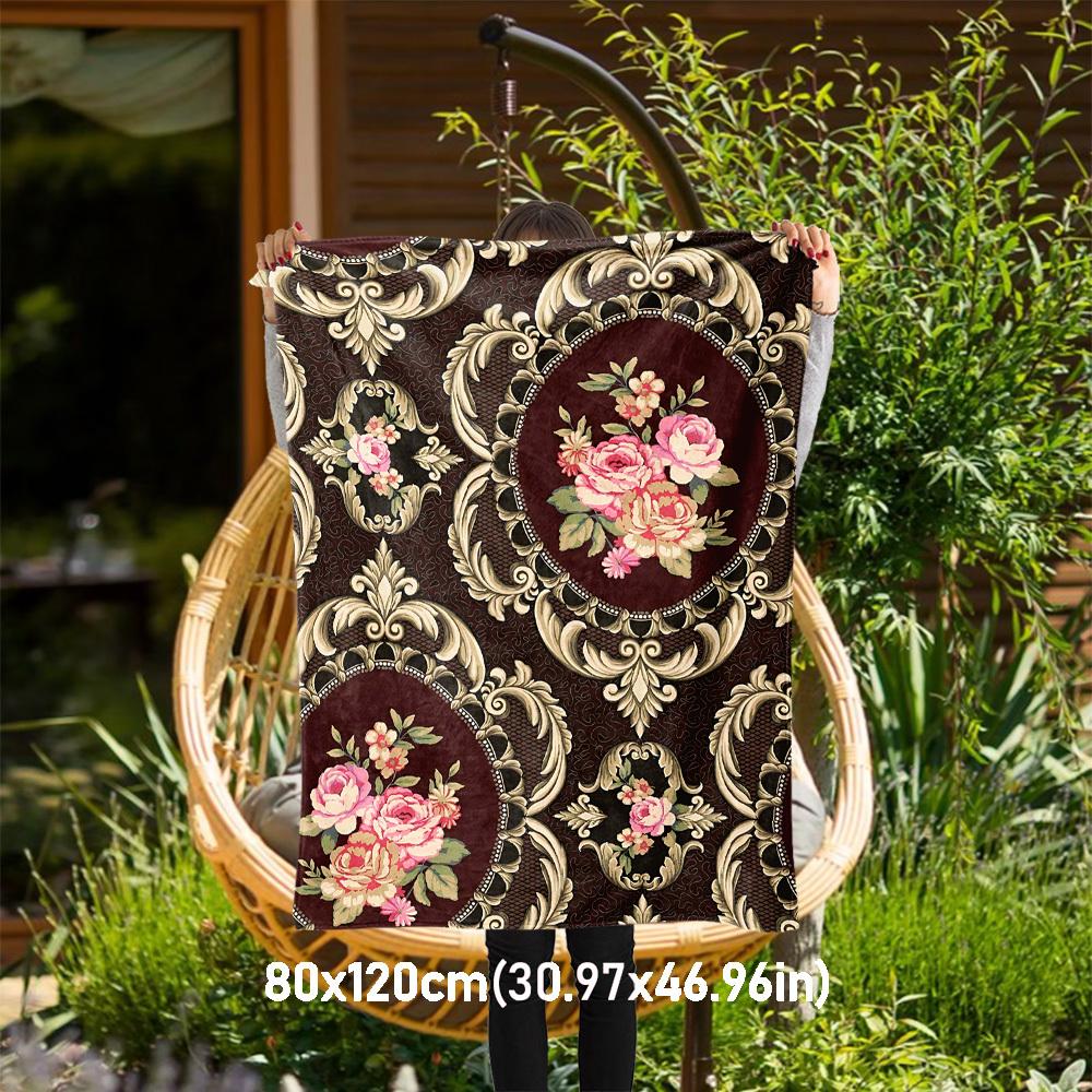 

1PC Floral PatternOutdoor Flannel Blanket - Soft Plush Decor for Picnics, camping, Bedroom, Playroom, Office, or Lunch Break 1249A 80x120cm(31x47inch)
