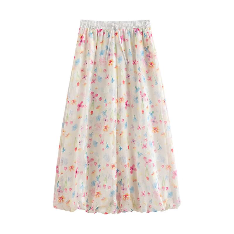 Chuyu Meconopsis Floral Print High-Waist Cropped Casual Pants