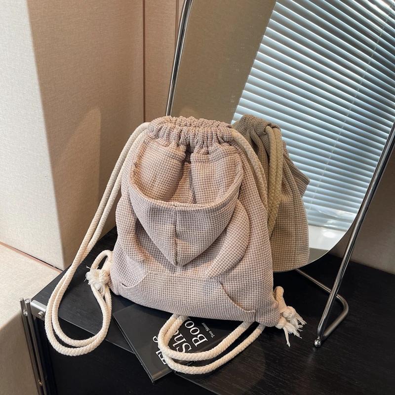 Retro Drawstring Closure Nyl Cloth Backpacks Rucksack Women's Crossbody Small Bag 2026 Spring and Summer High-end Shoulder Bag