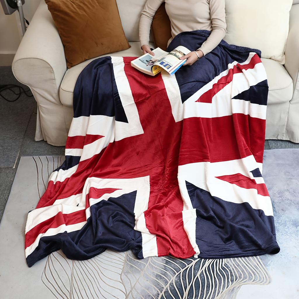 1pc British style flag patterned blanket, warm sofa blanket, office camping blanket, holiday creative gift