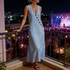 Summer Maxi Dresses for Women Casual Sleeveless V Neck Beach Sundress Loose Button Tank Dress with Pockets
