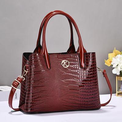 Große Kapazität Krokodilmuster Glänzende Leder Handtasche, Vielseitige und Modische Umhängetasche, Einfache und Trendige Diagonal Crossbody Tasche