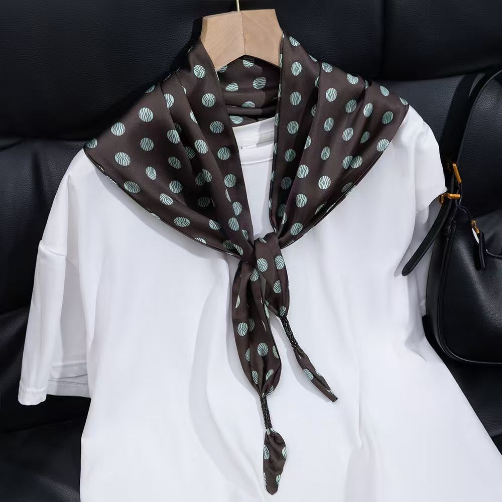New simulated silk triangle scarf women's cashew flower small shawl neck protection silk scarf scarf fashion versatile scarf
