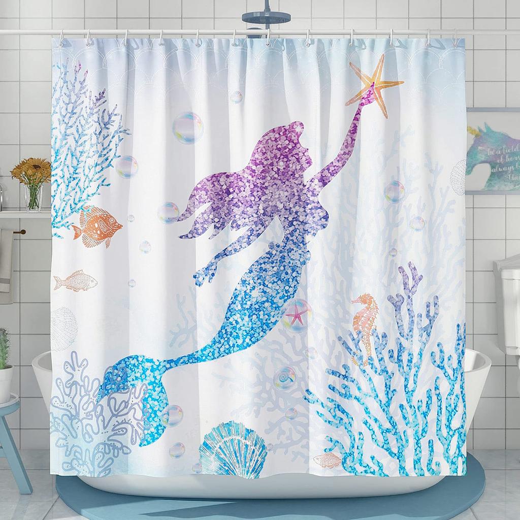 Nautical Mermaid Shower Curtain Ocean Sexy Women Fantasy Sea Mysterious Seascape Bathroom Curtain Polyester Fabric With Hooks
