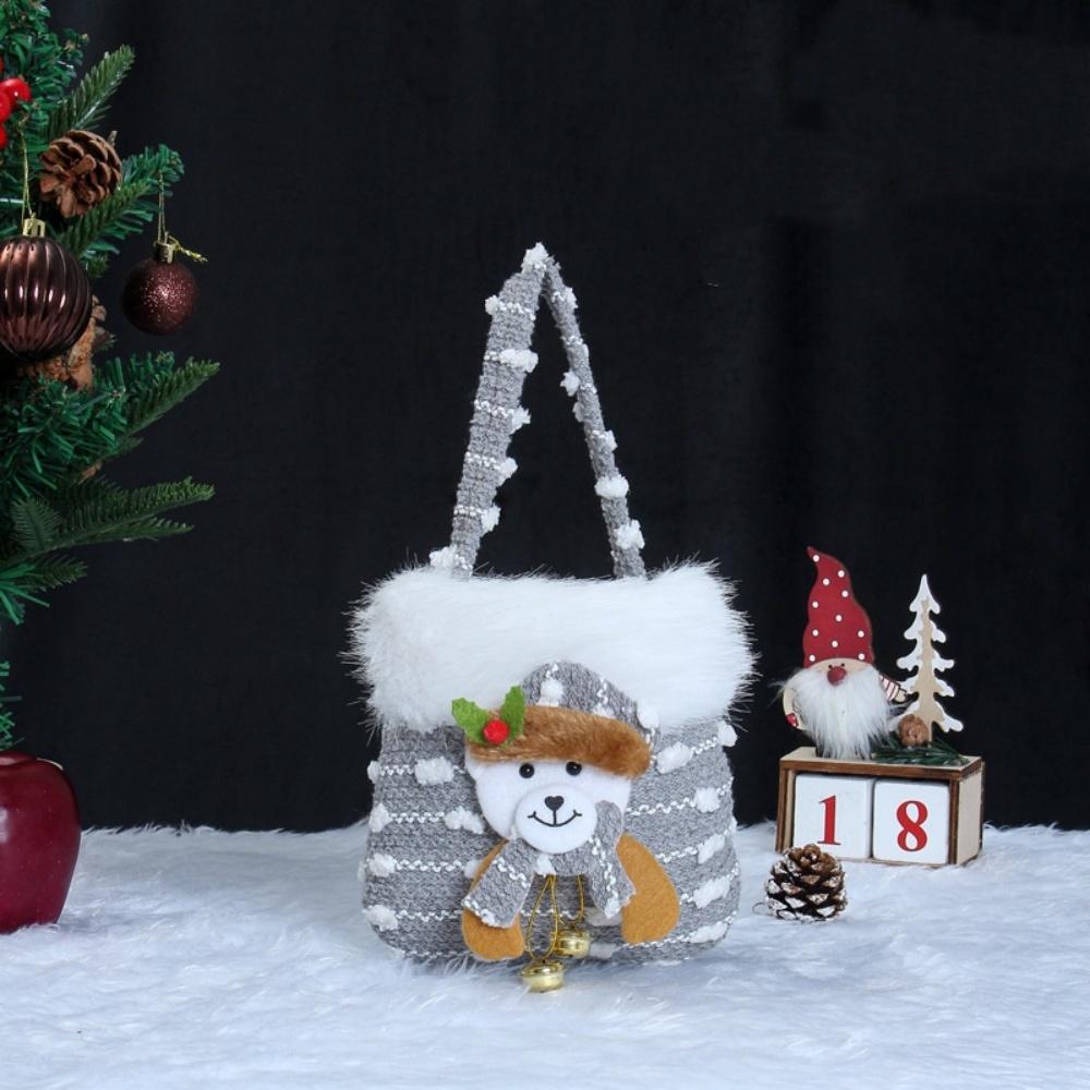 

Christmas Gift Bag Bright Snowman Santa Gift Bag Velvet Gift Storage Bag Beautiful Knitted Snowflake Handbag For Baby Shower