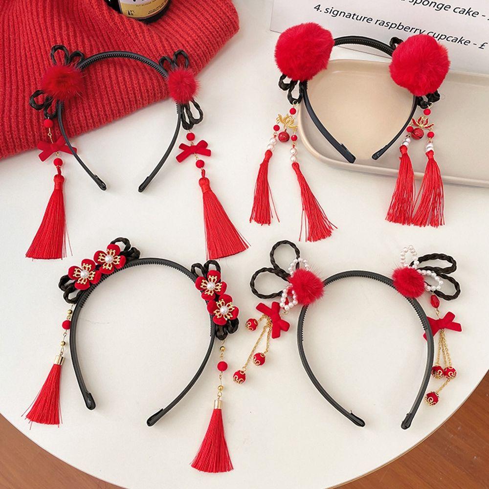 Pearl Bow Tassel Hanfu Hair Hoop Children's Headband Chinese Style Hair Band New Year Headress