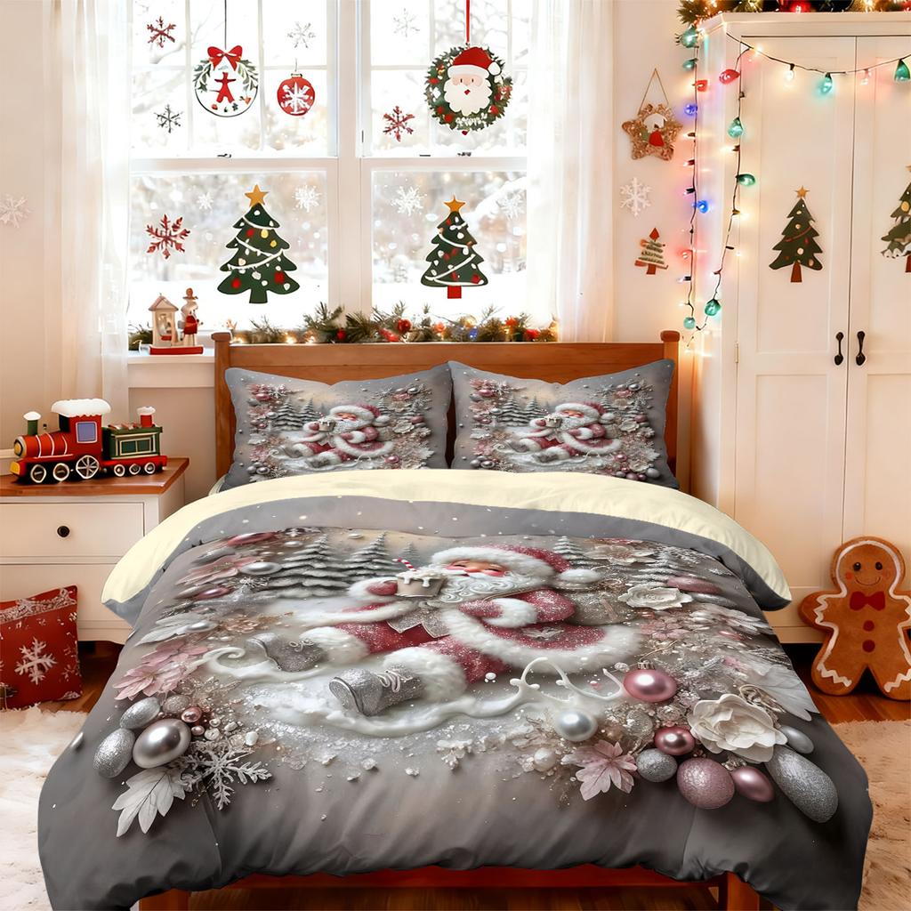3pcs imitation relief Christmas Santa Claus Merry Christmas, print coreless bedding set multi size bedroom bedding decoration