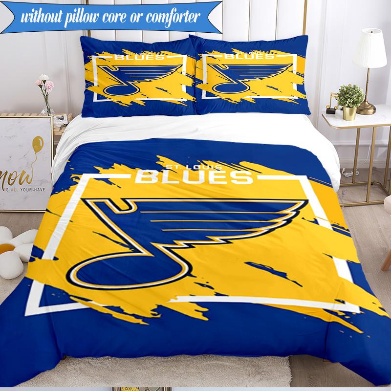 3PCS Louis Blues Hockey Team Bedding Set,Including 1pc Duvet Cover And 2pcs Pillowcases Perfect for Bedroom, Dormitory, Fan Christmas Gift