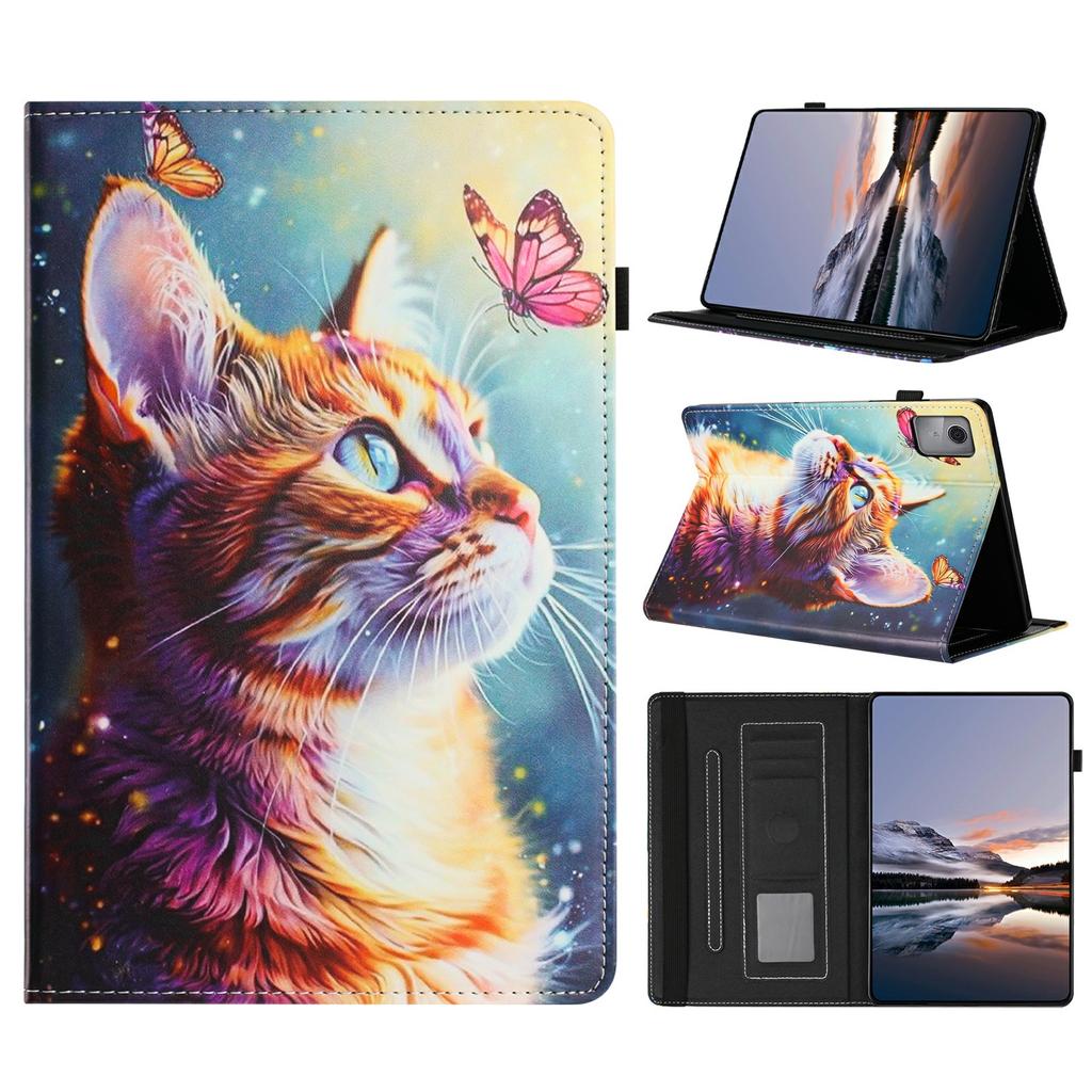 Litchi Grain Painting Leather Case for Lenovo Tab M9 TB-310FU Card Slot Tablet Cover with Auto Wake/Sleep