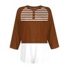 Women's Fashion T-Shirt Casual Printing V-Neck Button Up Shoulder Sleeves Seven Quarter Sleeve Top