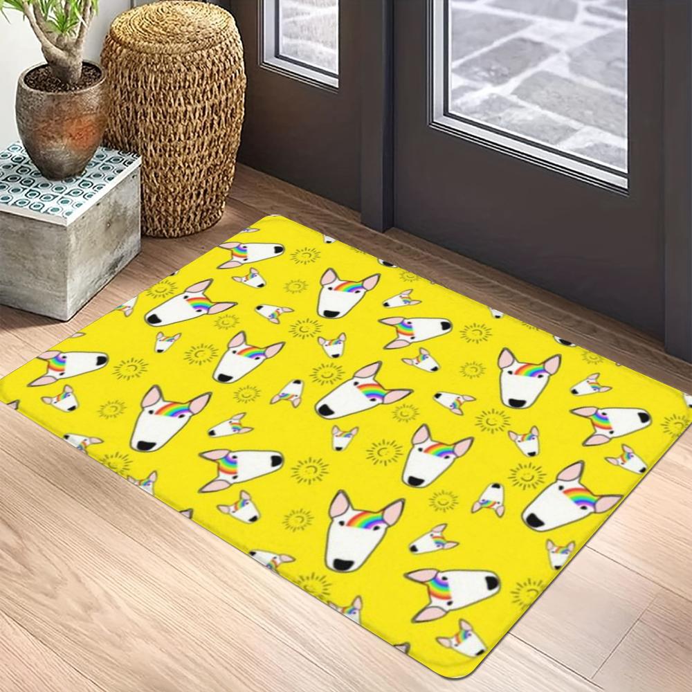 Bull Terrier Multi-color Heads Carpet Mat Anti-Slip Rubber Backing Rug for Pet Lover Home Decoration Bone Prints Fun Door Mat