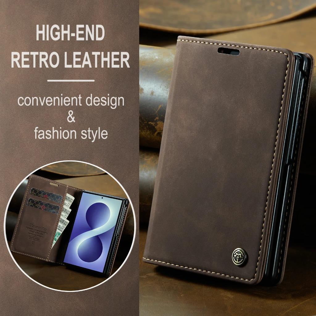Luxury Retro Flip Card Slot Wallet Leather Case for Samsung Galaxy Z Fold 8 7 6 5 4 Fold8 Fold7 Fold6 Fold5 5G Shockproof Cover