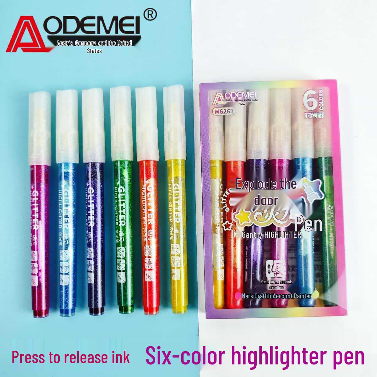 Oudeme 6-Color Sparkly Fluorescent Highlighter Set for Students & Children Round Tip
