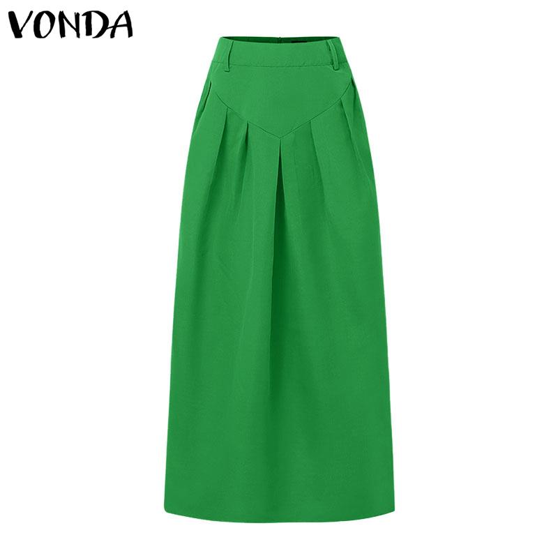 VONDA Faldas Midi de Cintura con Cremallera y Plisados para Mujer, Vestido Largo de Oficina