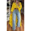 Women's Mock Neck Long Flare Sleeve Lace Kimono Irregular Long Cover Up Top