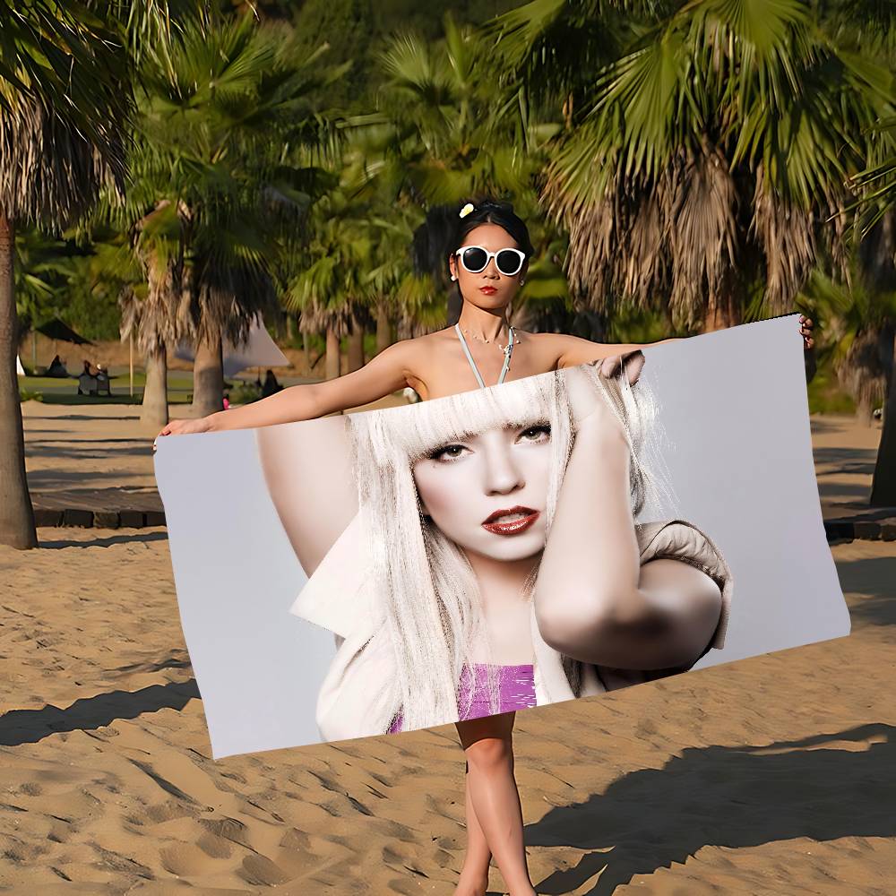 L-Lady Gaga Microfiber Printed Beach Towel Mountain Climbing Yoga Beach Swimming Running Absorbent Soft Towel