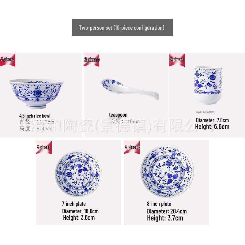 Jingdezhen Blue & White Ceramic Dinnerware Set: Plates, Bowls, Dishes, Spoons - Perfect for Housewarming Gift
