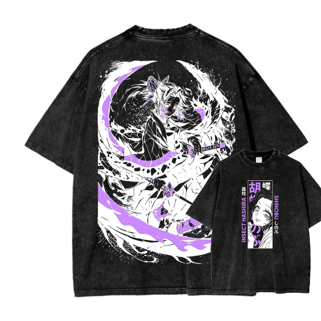 Demon Slayer Hashira Graphic Washed Oversized T-shirt Men Women Anime Manga Tee Streetwear Hip Hop Y2k Harajuku Short Sleeve Female Male Clothing