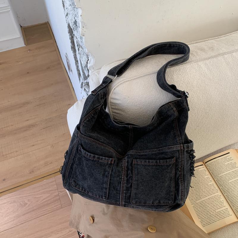 

Women Fashi Crossbody Bags Large Capacity Casual Denim Shoulder Bag Korean Style Comfortable and Versatile Texture Storage Bag чёрный
