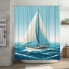 Sailboat Bath Shower Curtain Waterproof Fabric Decorative Home Bathroom Decor (Light Blue White)