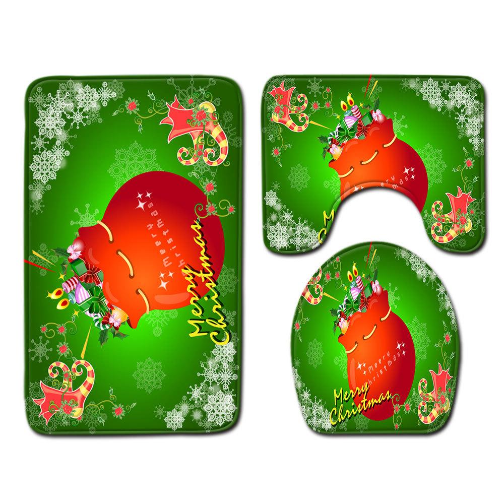 Christmas Bathroom Floor Mat Toilet Three-Piece Set