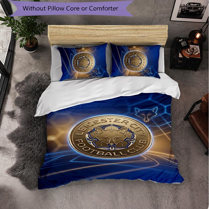 Leicester City Football 3 Piece Bedding Set Soft Duvet Cover Set with Pillowcases Printed Bedroom Decor Set for Home