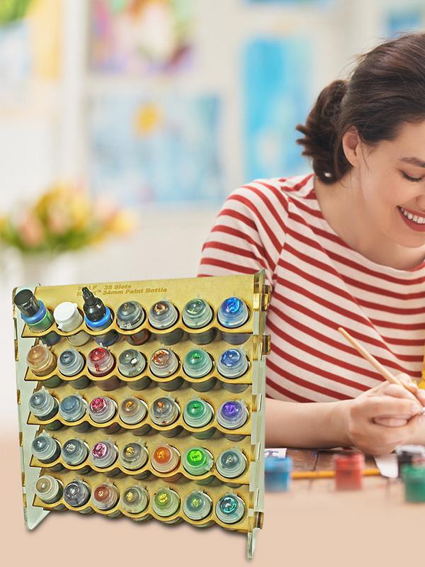 35 Slots Paint Bottle Rack Wooden Paint Storage Rack Multi-Layer Wooden Organizer Stand Easy to Assemble for Miniature Paint Set