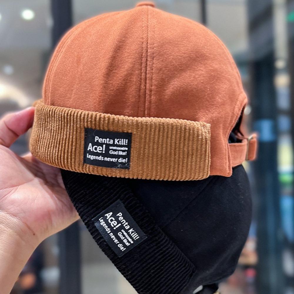 

Corduroy Sailor Cap Adjustable Brimless Hat New Beanies Bonnet Unisex кавовий