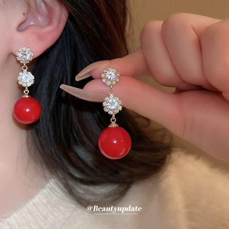 Red Love New Year's Earrings Women's Simple Festive Earrings Versatile Fashion Earrings