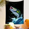 Jumping Fish Splashing Water Design Patterned Tapestry Decorative Wall Hanging, Home Bedroom Living Room Decor