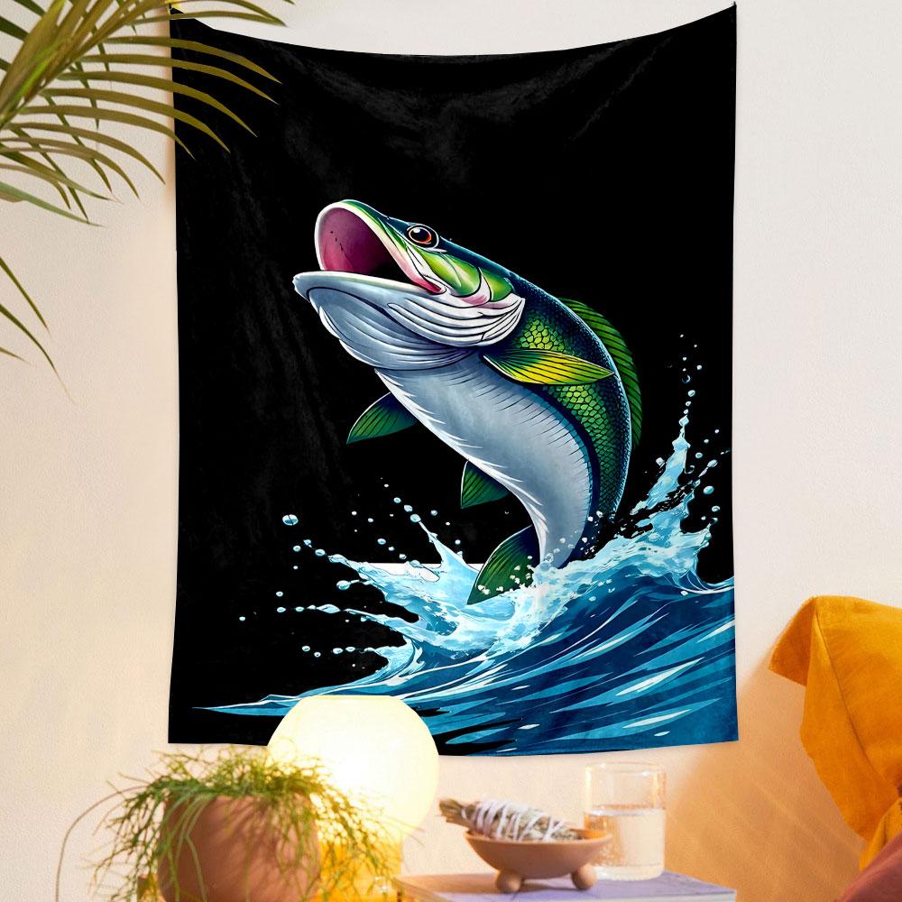 Jumping Fish Splashing Water Design Patterned Tapestry Decorative Wall Hanging, Home Bedroom Living Room Decor