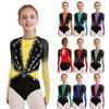 Glänzender Strassstein Colorblock-Trikot für Mädchen Durchsichtiges Netz Langarm Schlüsselloch Rücken Performance-Kostüm
