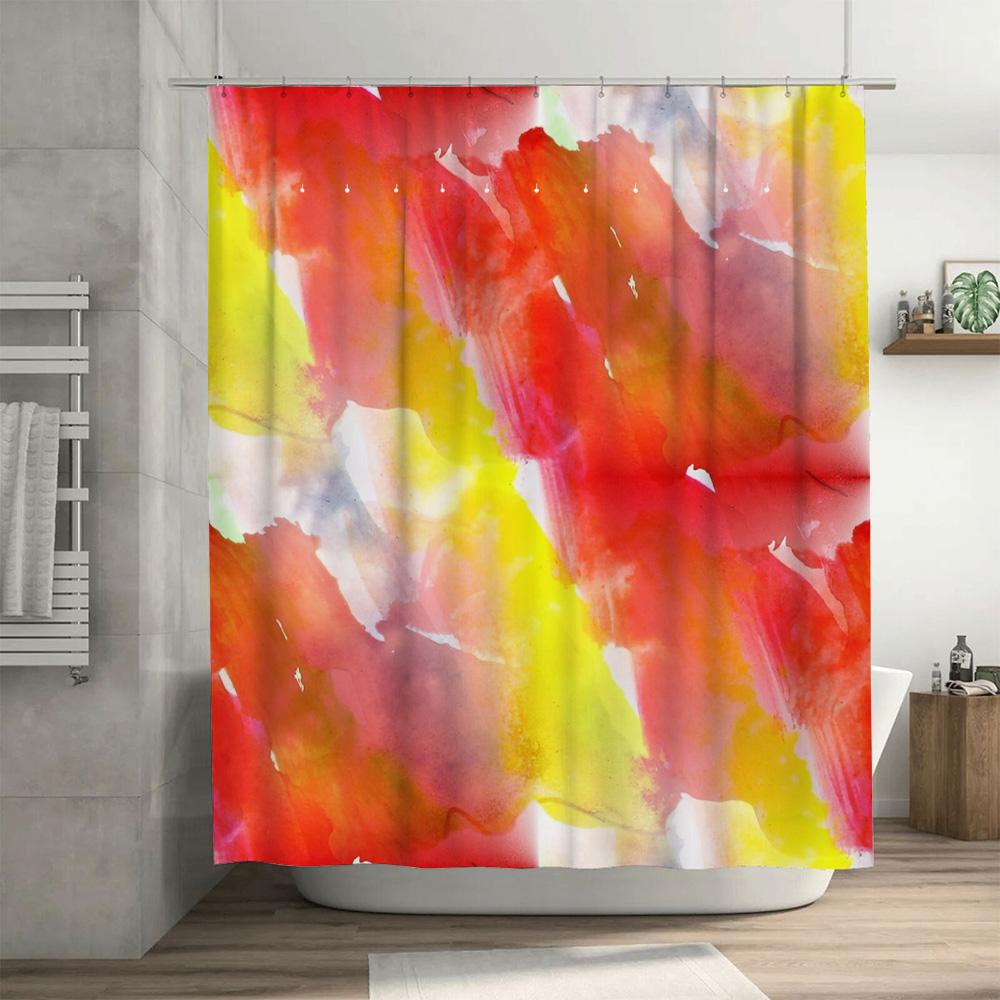 Watercolor-Inspired Bathroom Shower Curtain Abstract Red Yellow Design Polyester Fabric Waterproof Home Decor Size: 72 X 72 Inch