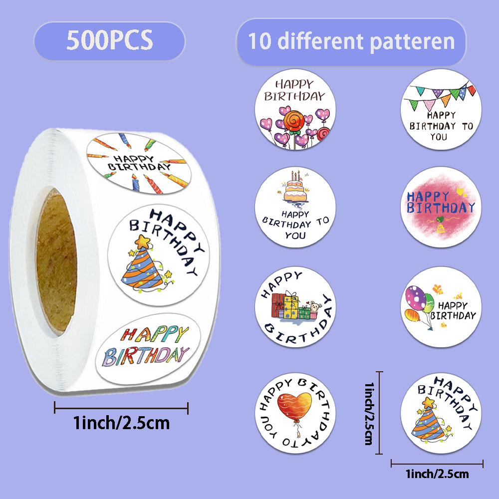 Crayon Happy Birthday Roll Stickers - 500 Sheets for Journals, Envelopes, and Decorations