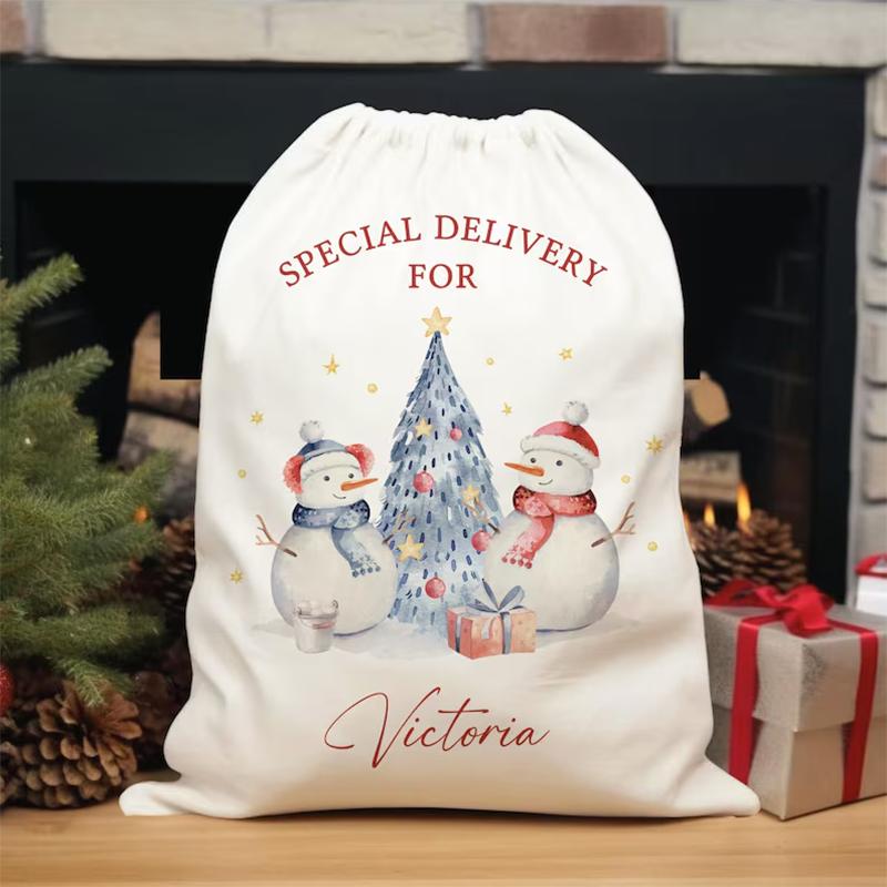 30x40cm Personalized Christmas Sack Snowman custom name Christmas Gift Bag Eve Box Holiday Gift Bag Kids Stocking decoration