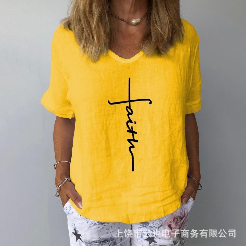 

New Women s V-Neck Short Sleeve Loose Casual Pugongying T-Shirt 5XL