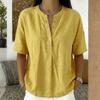 Women’s Short Sleeve Henley Linen Shirt Casual Loose Fit Blouse with Button Front and Round Neck for Everyday Wear