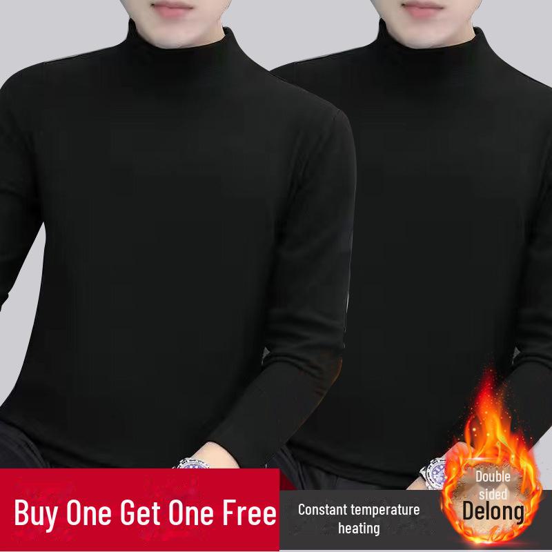 Hong Kong Style Men's Winter Long-Sleeve T-Shirt with Trendy Half-High Collar