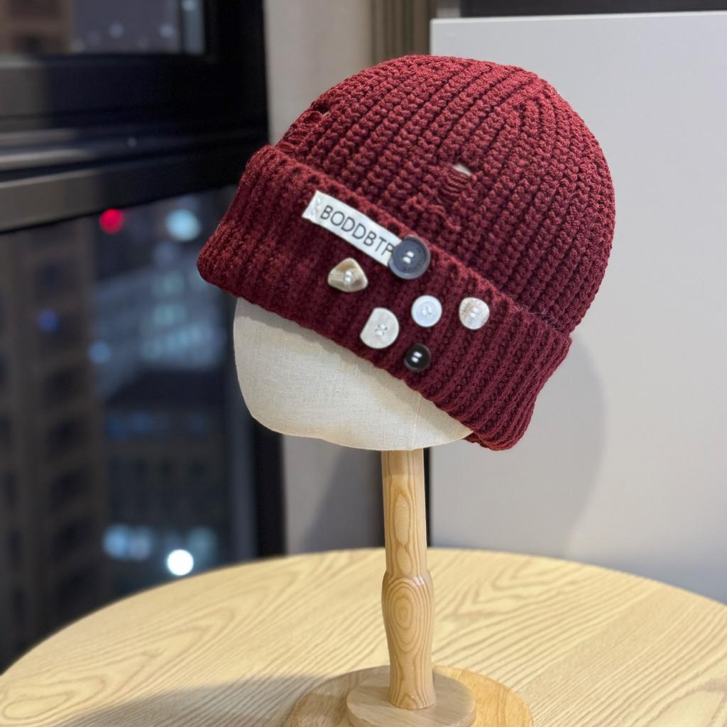 Distressed Knitted Woolen Hat with Holes for Women Autumn and Winter Retro Baotou Cold Hat for Men