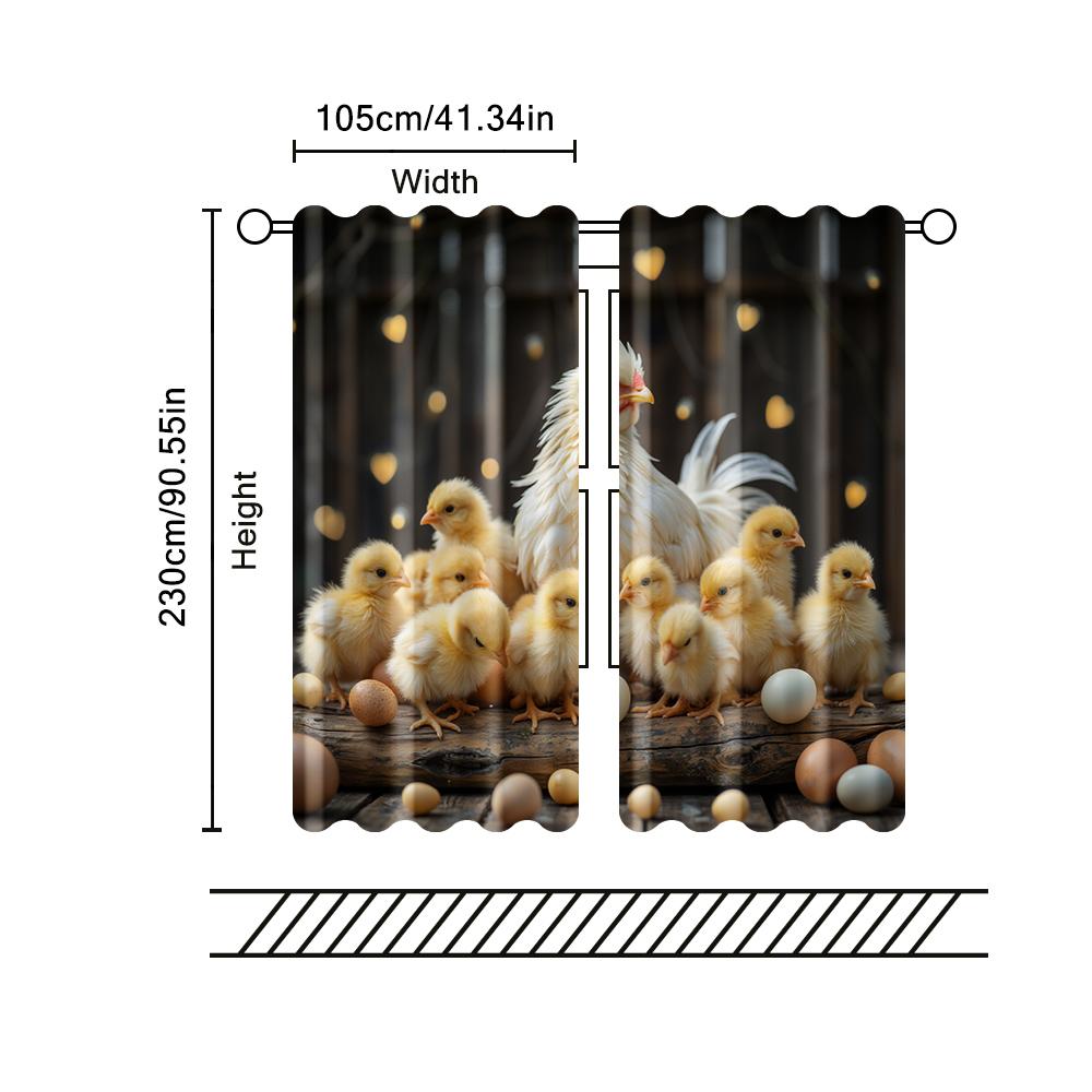 2 pcs   filtering curtains (excluding rods   non-movable   without batteries) Farmhouse Chickens and Rooster (2) for use in