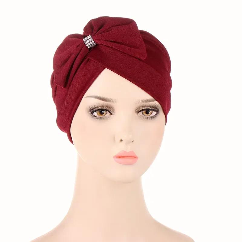 Bowknot Turban Indian Women Muslim Hijab Stretch Chemo Cap Cancer Hat Hair Loss Cover Head Scarf Wrap Beanies Bonnet Headwear