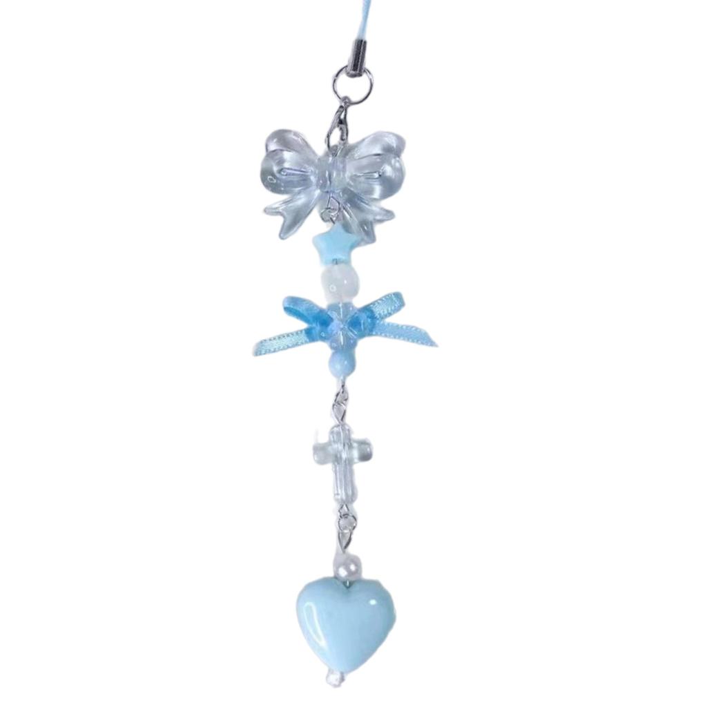 Handmade Beaded Phone Chain Sweet Bowknot Heart Cellphone Charm Stylish Keyring Pendant Keychain Women Bag Accessory