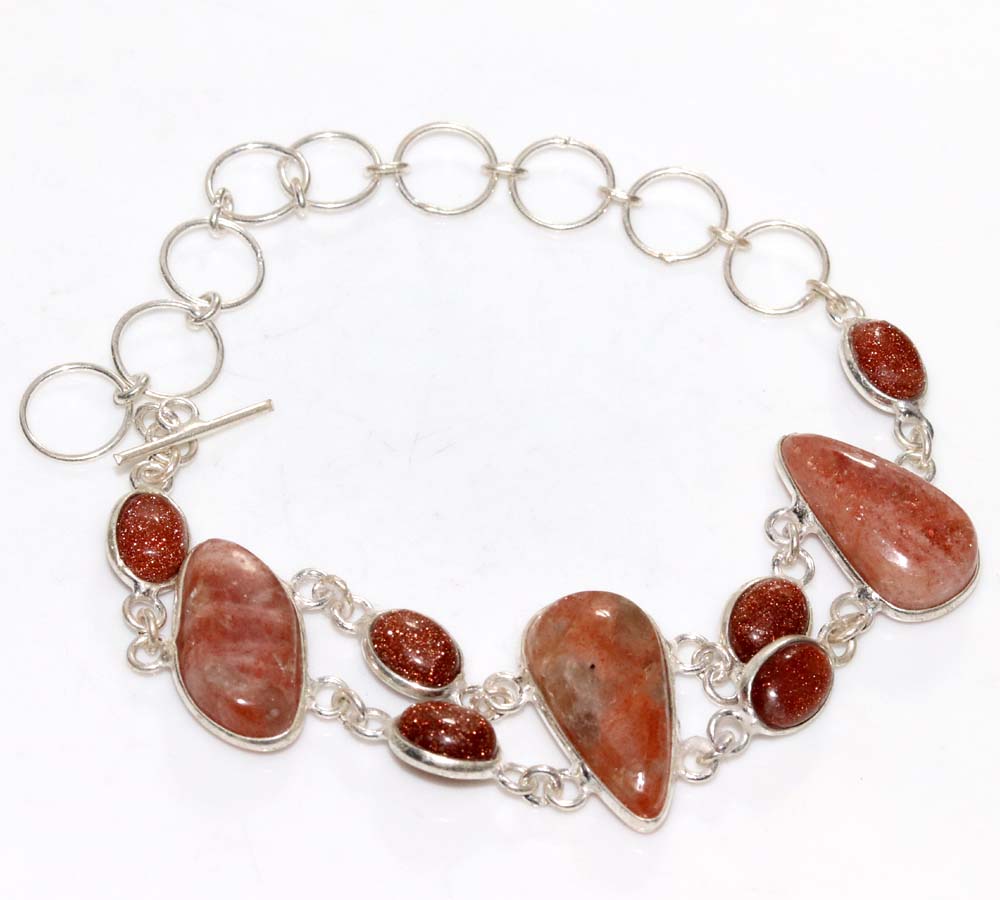 Bezel Sunstone Sandstone 925 Silver Plated Bracelet 8" Modern Classic Jewelry I5l83
