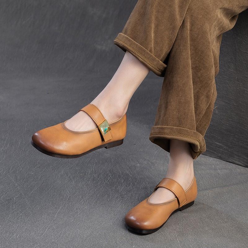 Fashion GKTINOO 2025 Summer New Retro Comfortable Round Toe Soft Soled Flats Casual Solid Color Soft Cowhide Women's Shoes