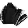 Conjunto Esportivo Casual Masculino e Feminino com Três Listras Roupa Esportiva Jaqueta Esportiva Solta Calça Conjunto de Duas Peças Pode Ser Impresso Com Logotipo Bordado.