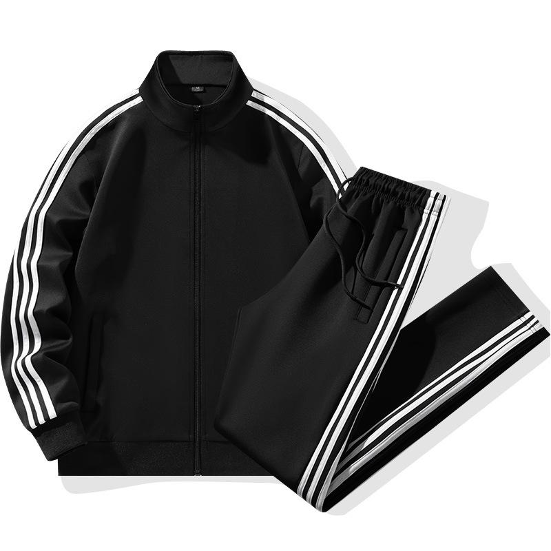 Conjunto Esportivo Casual Masculino e Feminino com Três Listras Roupa Esportiva Jaqueta Esportiva Solta Calça Conjunto de Duas Peças Pode Ser Impresso Com Logotipo Bordado.