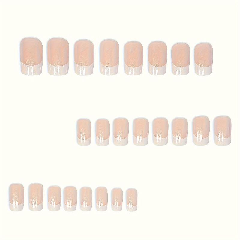 24Pcs/set Chic French Tip Press-On Nails Kit - Glossy Aurora White & Pink,  Medium Length French Tip False Nails Set