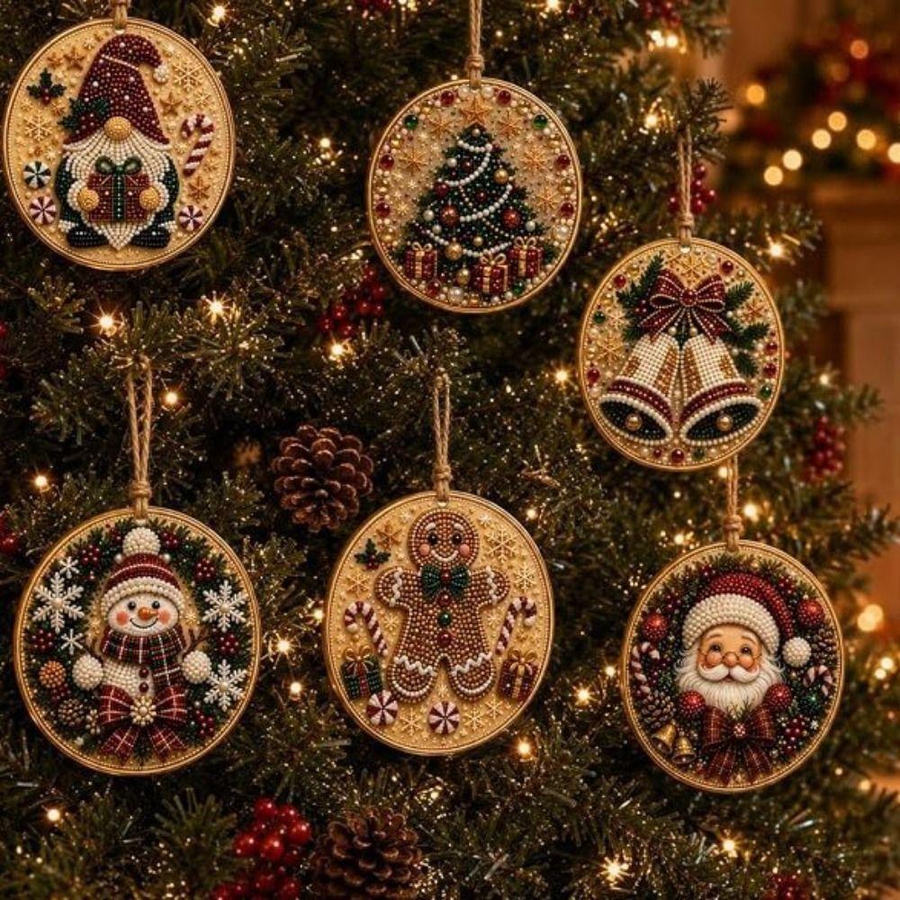 6PCS Natural Wood DIY Craft Ornament Set Christmas Ornaments  Family Craft Activity Gift