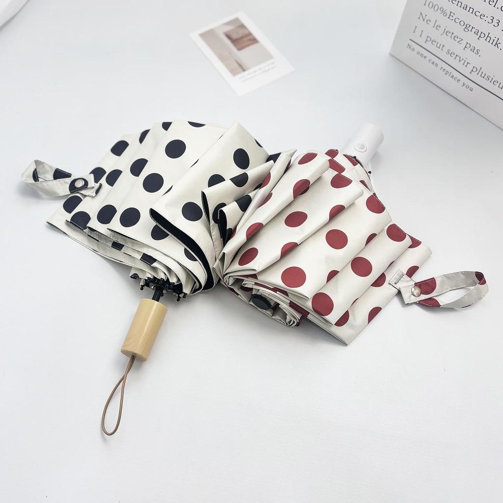 Retro Polka Dot Dual-Use Folding Umbrella: Windproof, Sturdy, Automatic Sunshade for Women