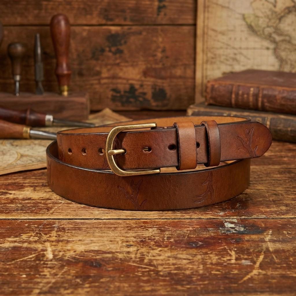 Advanced Copper Buckle Leather Belt - Top Layer Vegetable-Tanned Cowhide 130 cm